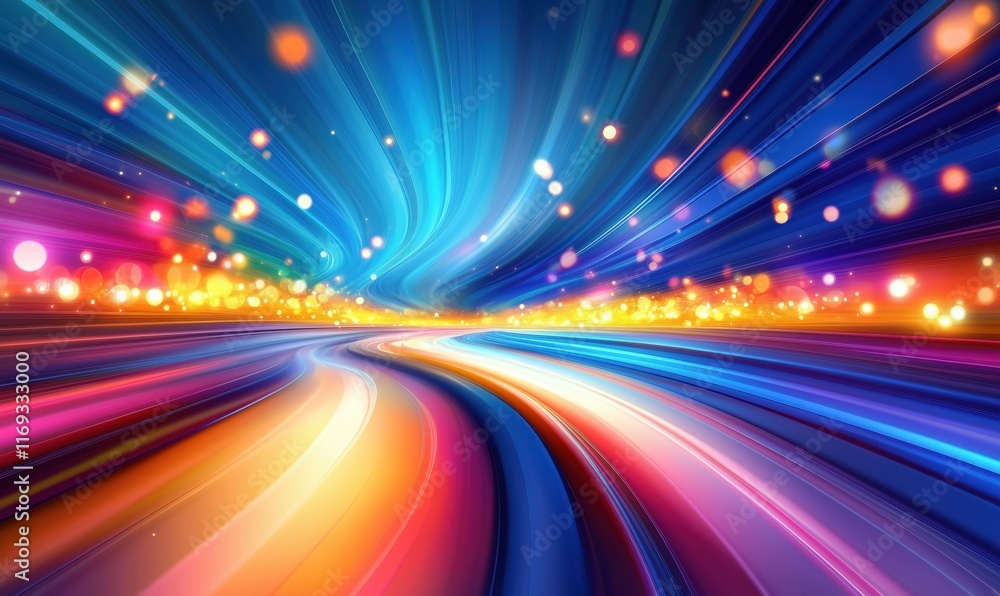 Poster vibrant abstract light trails with colorful bokeh effects, dynamic motion, and swirling patterns cre