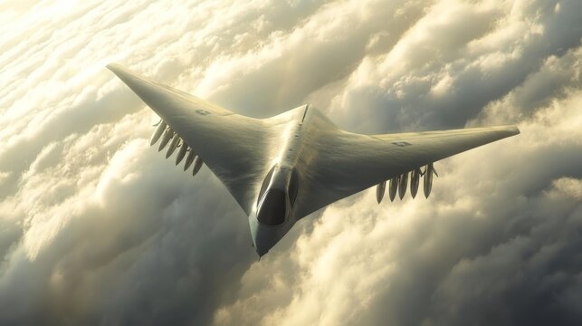 Futuristic Stealth Fighter Jet Soars Through Clouds