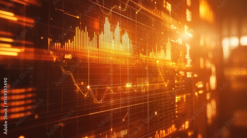 Poster abstract glowing orange digital business interface. finance market and trading concept. futuristic u