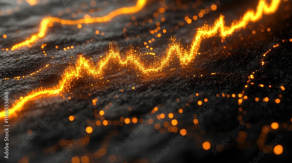 Poster abstract glowing orange graph on a dark background. ideal for visualizing data trends financial mark