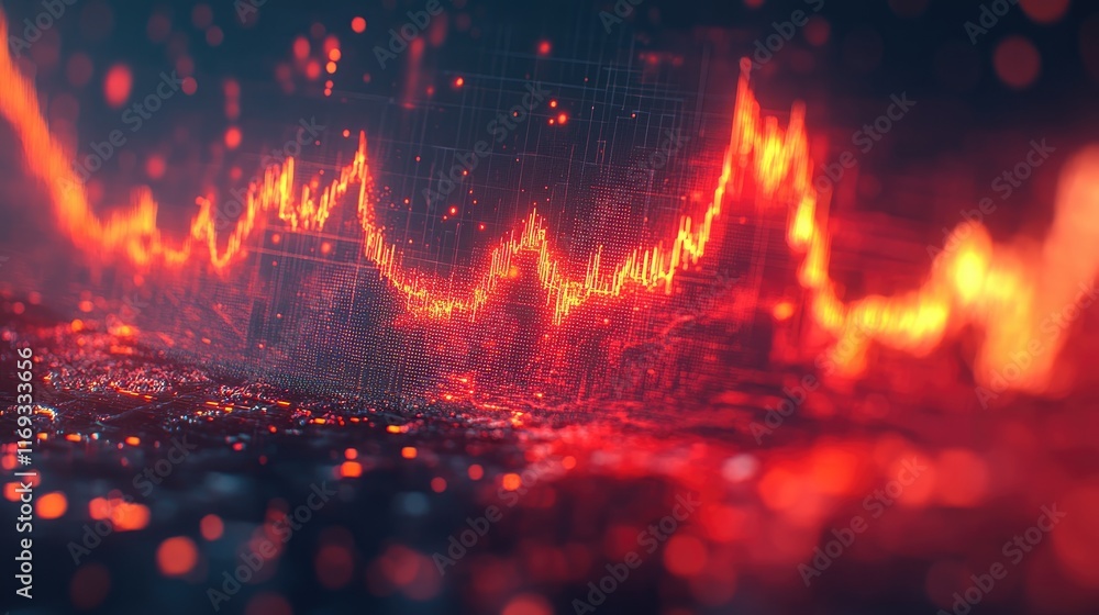 Poster abstract fiery stock market chart fluctuating. visualizing financial data analysis trading and inves