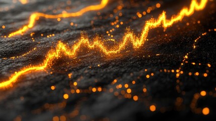 Abstract glowing orange graph on a dark background. Ideal for visualizing data trends financial markets or technology.