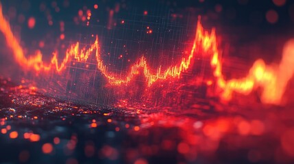 Abstract fiery stock market chart fluctuating. Visualizing financial data analysis trading and investment. Use for fintech market trends or economic reports.