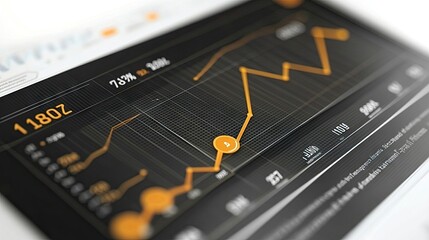 A sleek digital display showcases financial data with a dynamic line graph indicating market trends. Ideal for investment tracking and financial analysis apps.