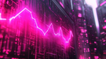A vibrant pink line graph fluctuates against a dark digital backdrop. Ideal for visualizing market trends, data analysis, or cyberpunk themes.