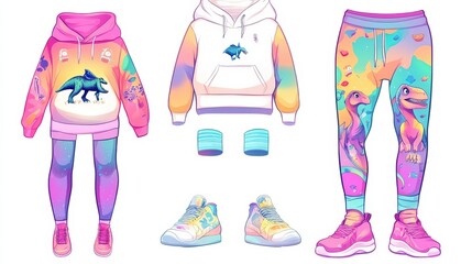 Pastel Dinosaur Themed Clothing and Footwear Set