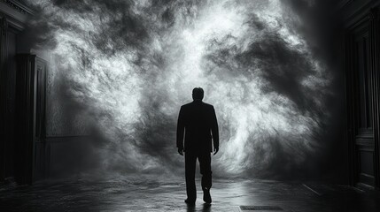 Obraz premium An intense cloud of smoke filling the background, creating an ominous atmosphere with its swirling patterns and dark presence