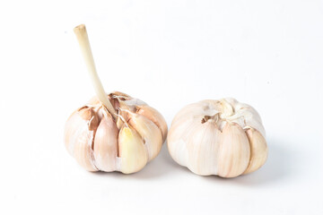 Two Heads of Garlic on White Background
