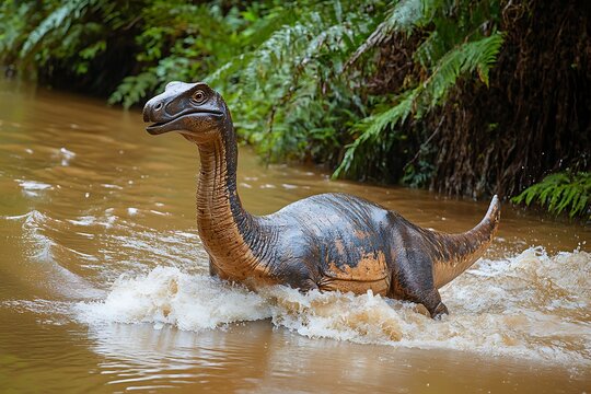 Hadrosaurus crossing river