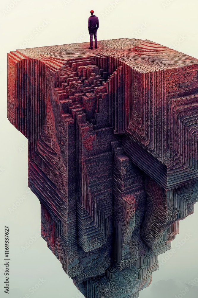 Aufkleber floating geometric structure with figure - abstract art