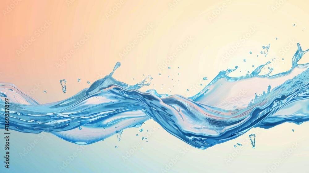 Poster summer background and banner with water, splash and waves in vector abstract shape