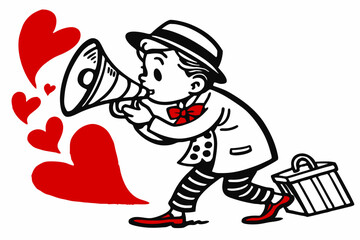 Valentine Heart Hugger: Elegant Vector Line Art in White