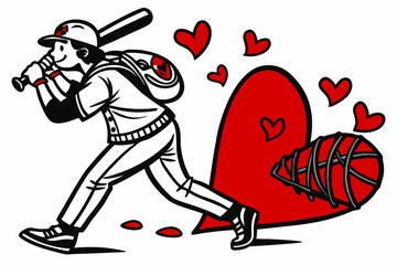 Valentine Heart Hugger: Elegant Vector Line Art in White