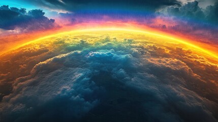 Fototapeta premium Breathtaking celestial panorama showcasing the ethereal beauty of a dramatic sunset sky over an endless sea of clouds This captivating natural landscape evokes a sense of wonder awe