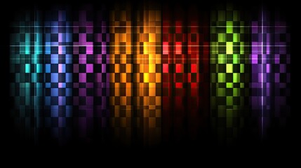 Obraz premium Vibrant rainbow checkered pattern with glowing lines creates a dynamic backdrop. Ideal for music visualizations or entertainment websites.
