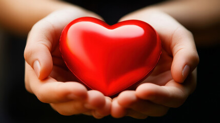 Fototapeta premium Heart shaped object held in Caucasian child's hands symbolizing love and care