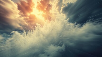 Sunburst Through Storm Clouds: A breathtaking view of a sunburst breaking through dramatic storm clouds, creating a powerful and awe-inspiring scene of light and shadow. 