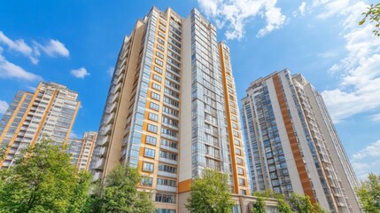 Modern High Rise Buildings Against a Clear Blue Sky in Urban Setting