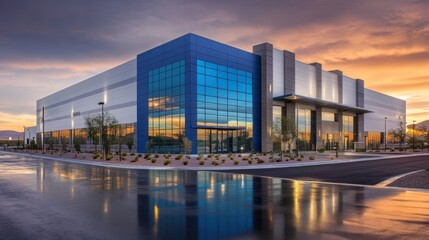 Modern Industrial Building at Sunset