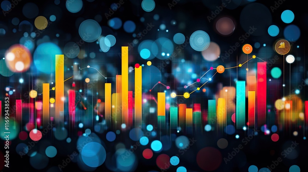 Poster vivid bar graph with glowing bokeh effect. ideal for visualizing financial data, market trends, or b