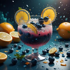Blueberry Margarita Garnished with Lemons