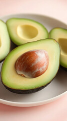 Fresh Avocado Halves on Plate Vibrant Trendy Stock Photo for Healthy Lifestyle Concepts
