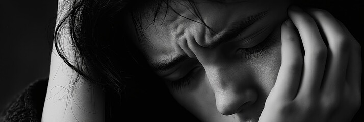 Obraz premium A young woman is depicted with a distressed expression highlighting deep emotional pain and struggle.