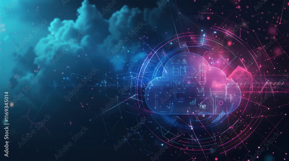 Poster technology networking and digital communication in business with cloud computing concept web storage