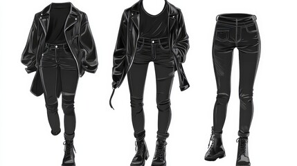 Fototapeta premium Stylish Black Leather Jacket Jeans Outfit Design