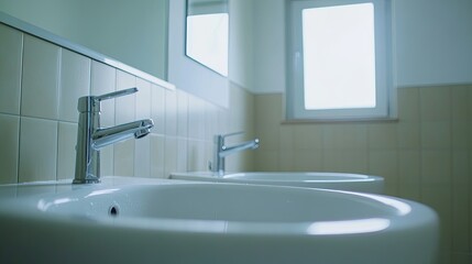 Fototapeta premium Bright elegant bathroom interior in a house.