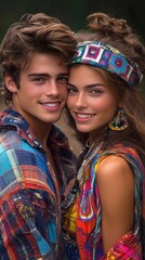 Fototapeta premium Portrait of a hippie guy and girl.