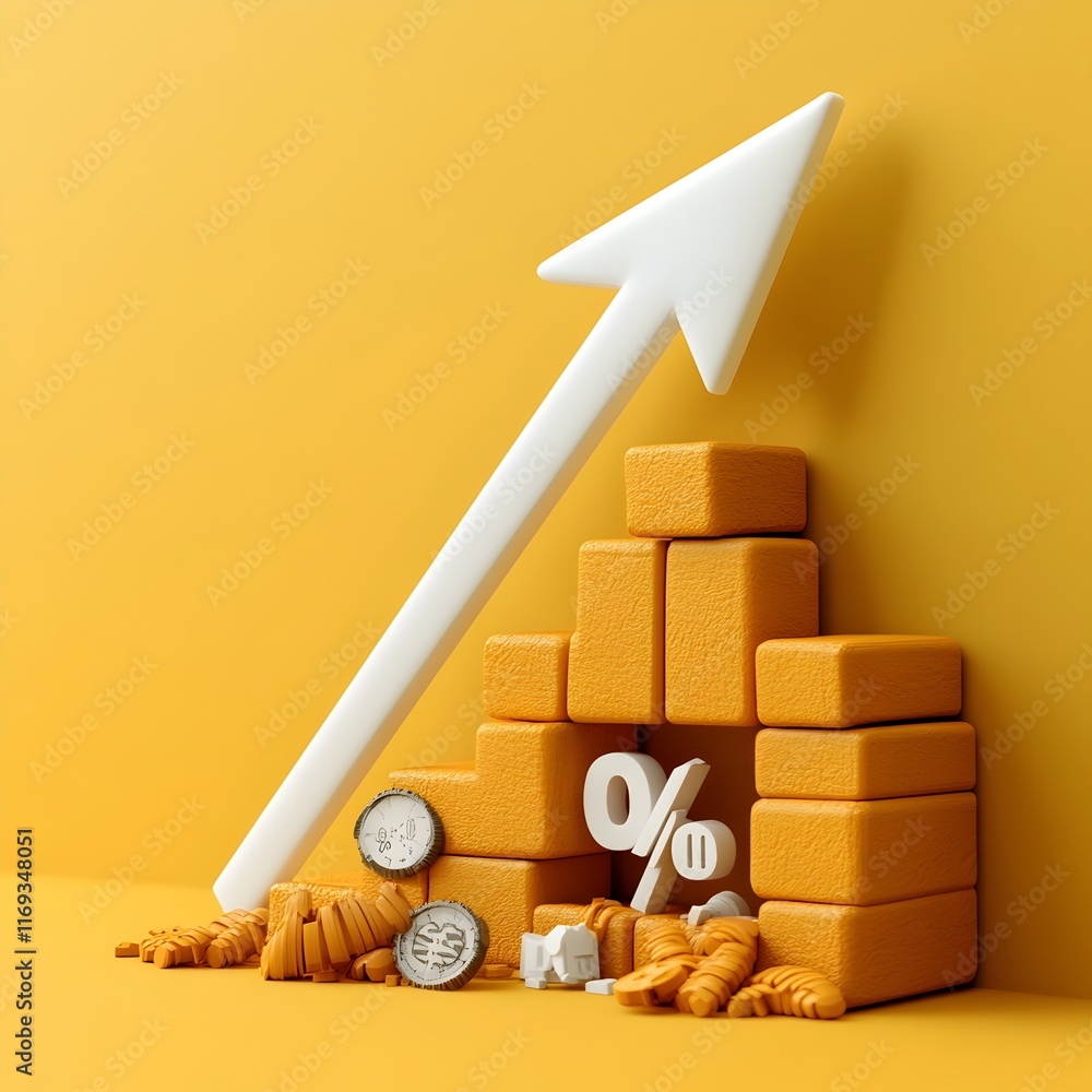 Poster falling chart arrow with percentage mark symbolizing decreasing mortgage rates concept showcased on 