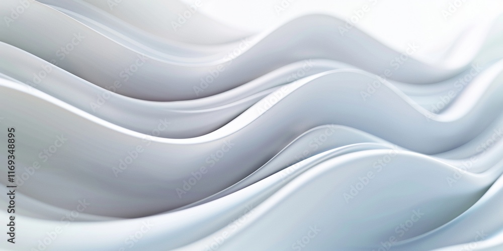 Poster minimalist abstract digital artwork of flowing waves with subtle gradients and glossy reflections in