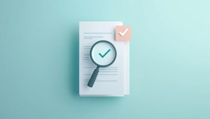 Fototapeta premium Magnifying glass over documents with check mark icon on white background