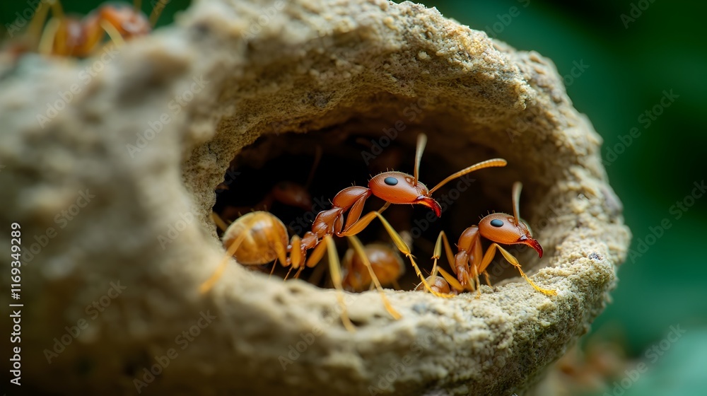 Poster intricate underground ant colony constructing an elaborate network of tunnels and chambers