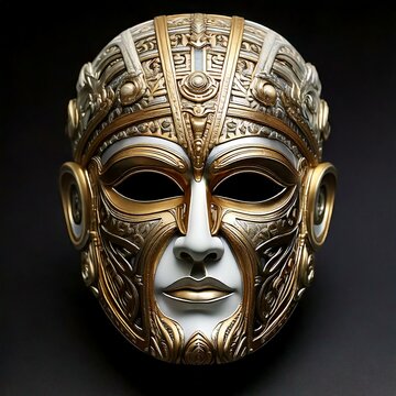 Gold, titanium and white mask isolated on black background