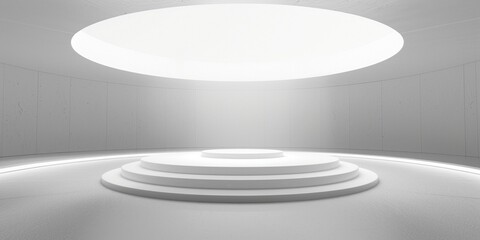 Obraz premium Minimalist Modern Interior with Circular Elevated Platform and Warm Beige Curved Walls