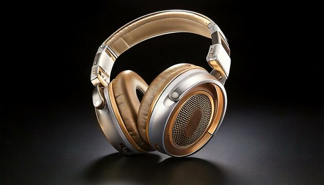 a golden headphone on a black background