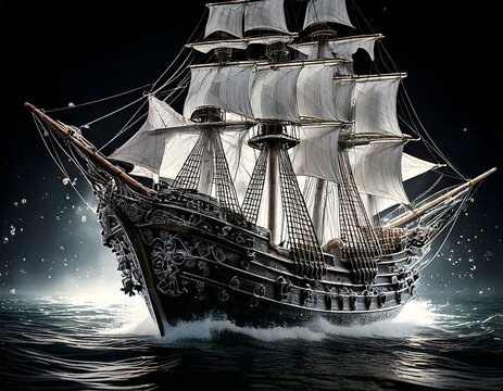 ship sailing in the sea, storm at night