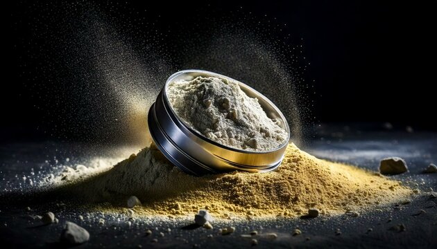 mining, gold and silver powder on a black surface