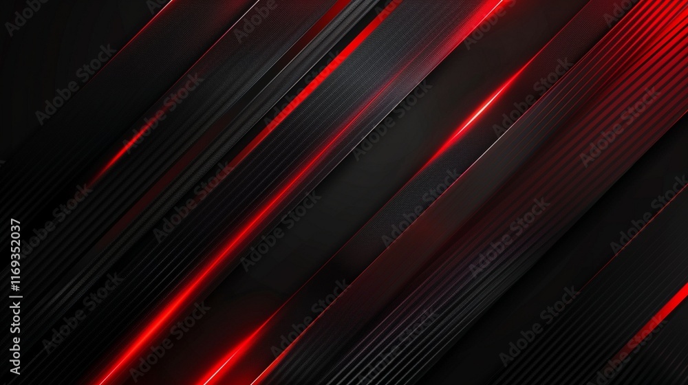 Poster dynamic abstract digital artwork with bold black and gradient red diagonal stripes