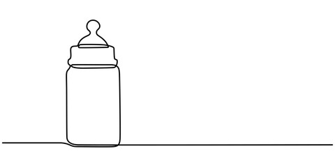 Baby Bottle Continuous Line Illustration, Continuous editable line drawing of baby bottle. Baby milk bottle icon in one line, One Continuous Line Drawing of Baby Feeder Icon. Single Line pro Vector. 