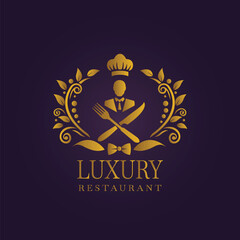 Elegant Golden Luxury Restaurant Logo Design  
