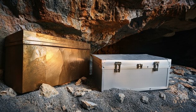 Boxes lost in the mountains, gold and silver