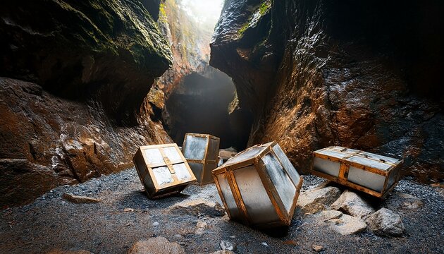 Boxes lost in the mountains, gold and silver