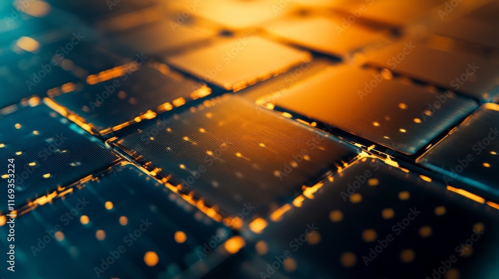 Aufkleber abstract grid of glowing squares, illuminated with warm and cool tones, creating a futuristic and te