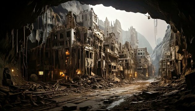 Destroyed city in the mountain