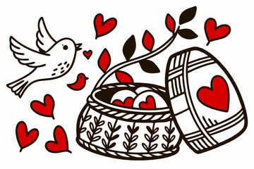 Valentine Heart Hugger: Elegant Vector Line Art in White