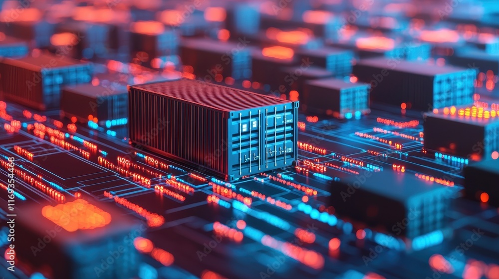 Aufkleber a vibrant, abstract representation of digital circuits and containers, showcasing technology and dat