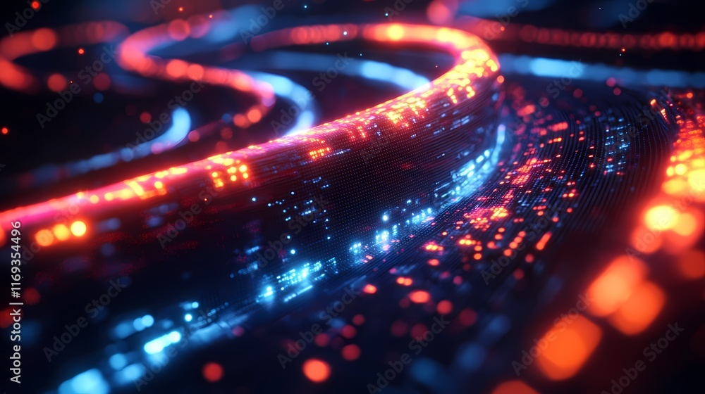 Poster futuristic data flow with glowing cables and geometric patterns. generative ai.
